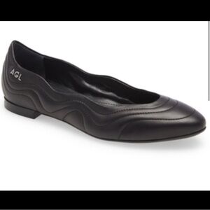 AGL Miledy Black Leather Almond Toe Flats Size 35/5